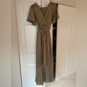 Baltic Born Sicily Satin maxi dress, size small & olive color
